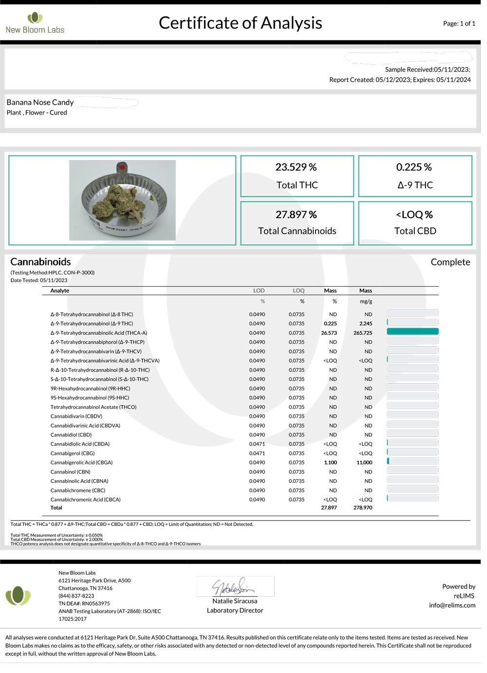 This is a sample fo a areal COA to help understand how to ready a COA for THCA